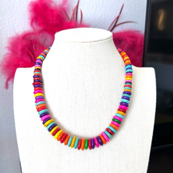 Artisan Jewelry - Multicolor Stone and Clay Beaded Necklace